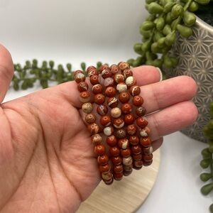 ONE Red Jasper in Quartz Beaded Stretch Bracelet - 6mm (0014)